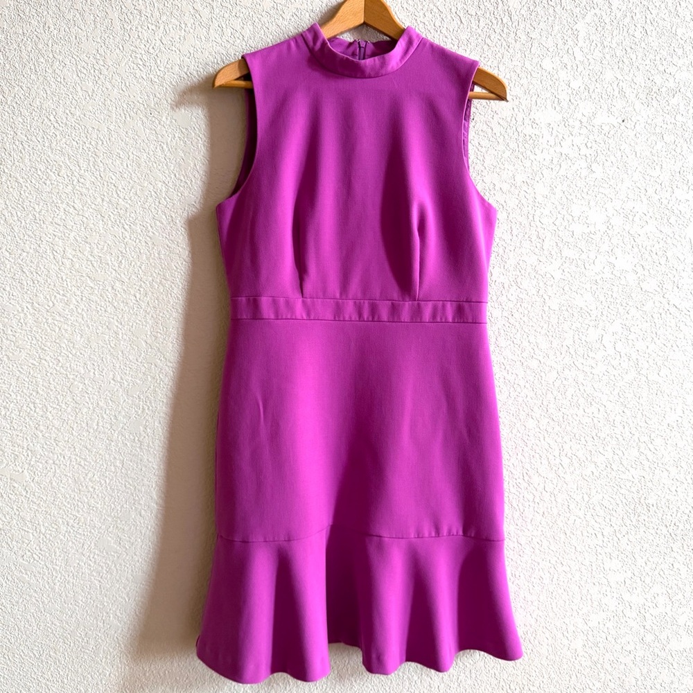Ann Taylor Women Size 10 Doubleweave‎ Mock Neck Flounce Ponte Fabric Dress Pink